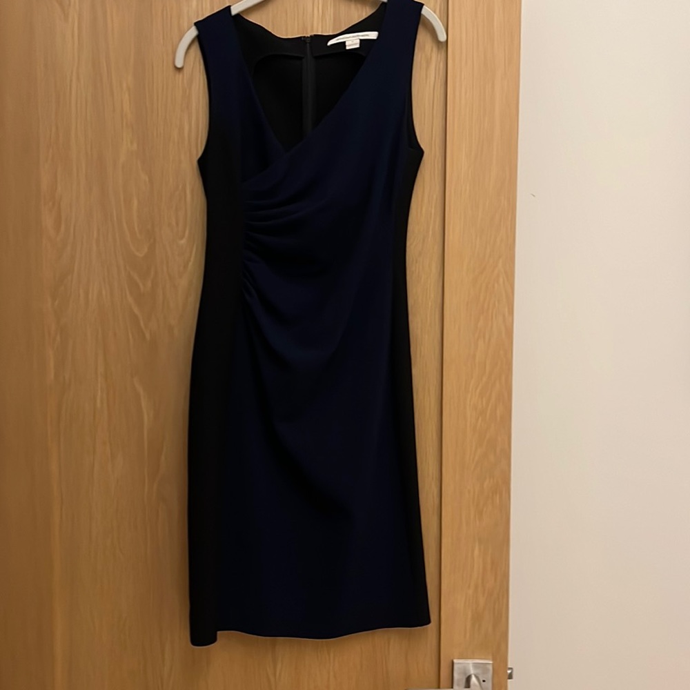 Black and navy fitted DVF sleeveless dress